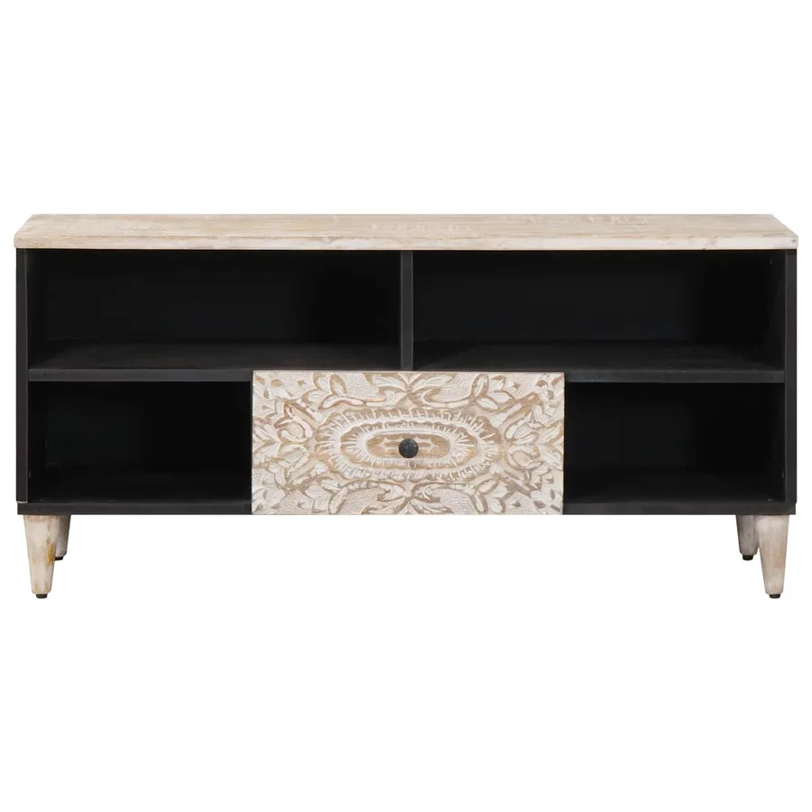 Meuble TV Blanc 100 x 33,5 x 46 cm Bois de mangue massif - 3