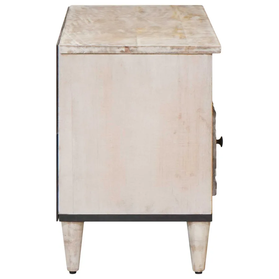 Meuble TV Blanc 100 x 33,5 x 46 cm Bois de mangue massif - 4