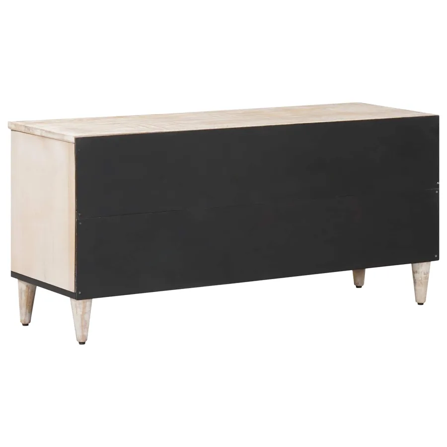 Meuble TV Blanc 100 x 33,5 x 46 cm Bois de mangue massif - 5