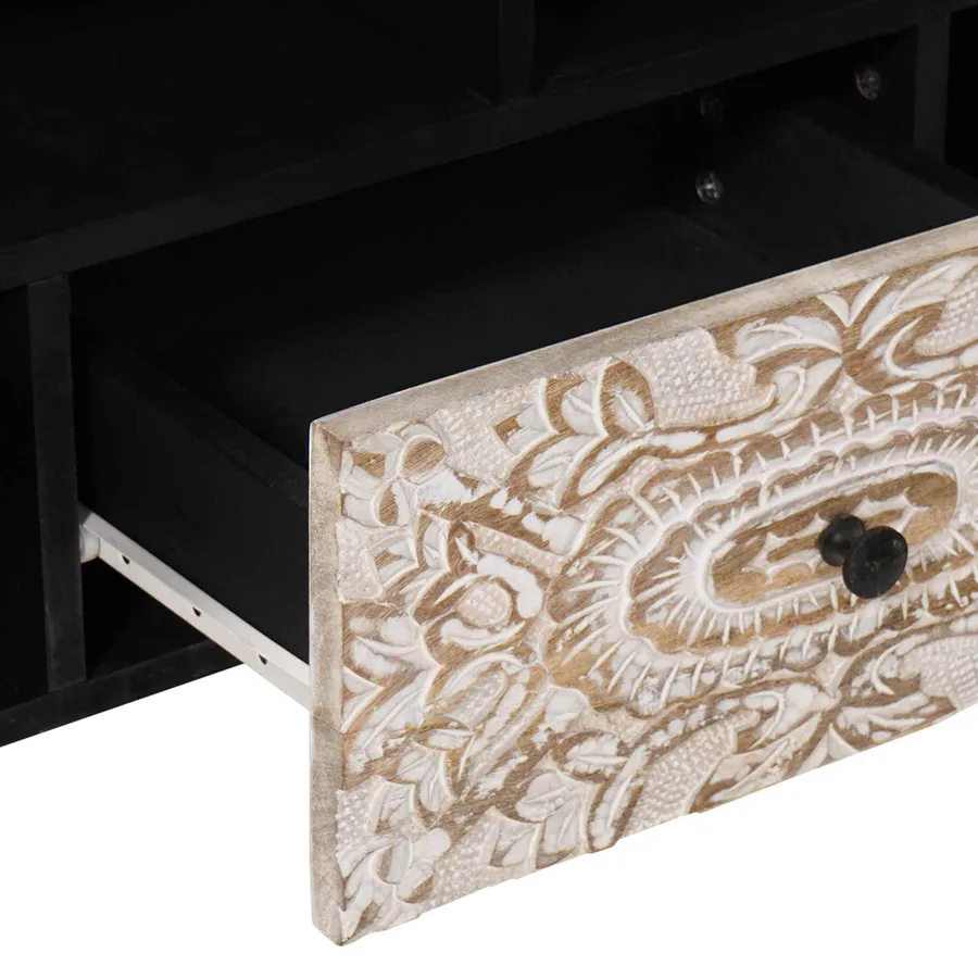 Meuble TV Blanc 100 x 33,5 x 46 cm Bois de mangue massif - 7
