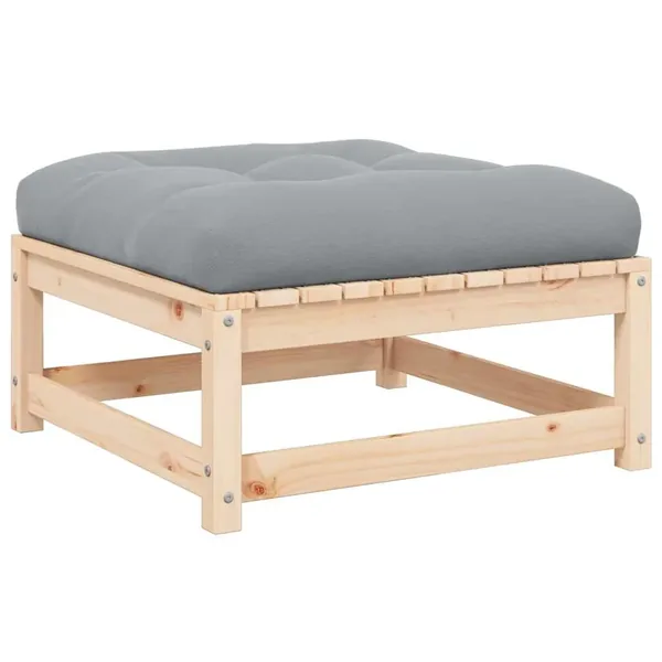 Repose-pied de jardin avec coussin Pin massif