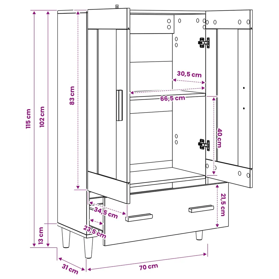 Haut Armoire Chêne artisanal 70 x 31 x 115 cm Bois d'ingénierie - 12