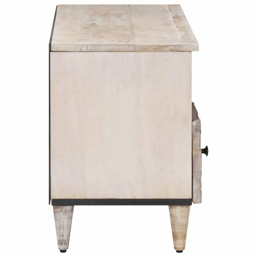 Meuble TV Blanc 100 x 33,5 x 46 cm Bois de mangue massif - 4