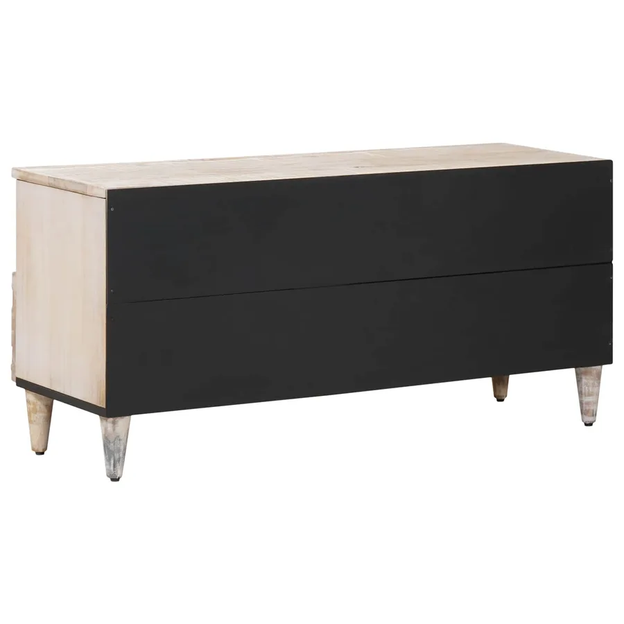 Meuble TV Blanc 100 x 33,5 x 46 cm Bois de mangue massif - 5