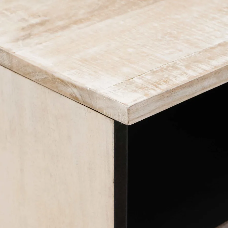 Meuble TV Blanc 100 x 33,5 x 46 cm Bois de mangue massif - 6