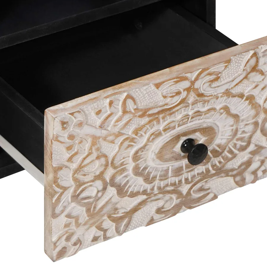 Meuble TV Blanc 100 x 33,5 x 46 cm Bois de mangue massif - 7