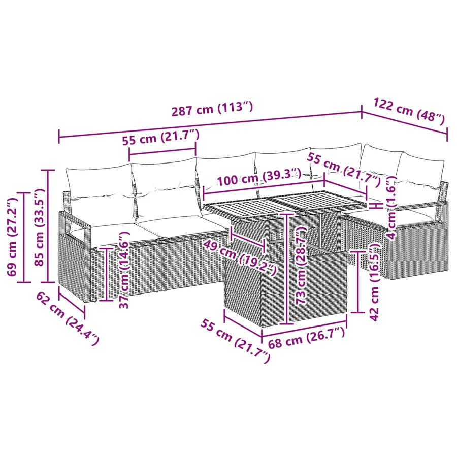 Ensemble de canapé de jardin 7 pc 6-Nombre de places - 11