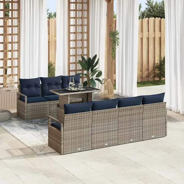 Ensemble de canapé de jardin 8 pcs Gris et bleu marine