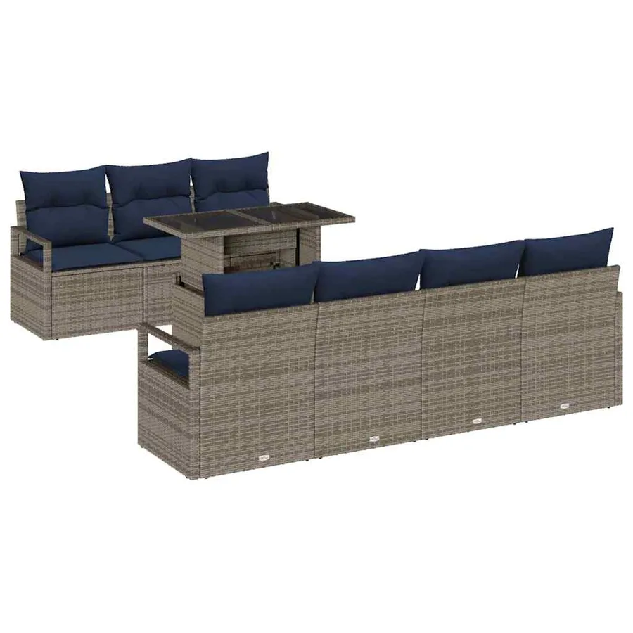Ensemble de canapé de jardin 8 pcs Gris et bleu marine - 2