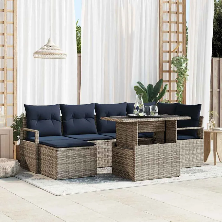 Ensemble de canapé de jardin 7 pcs Gris et bleu marine