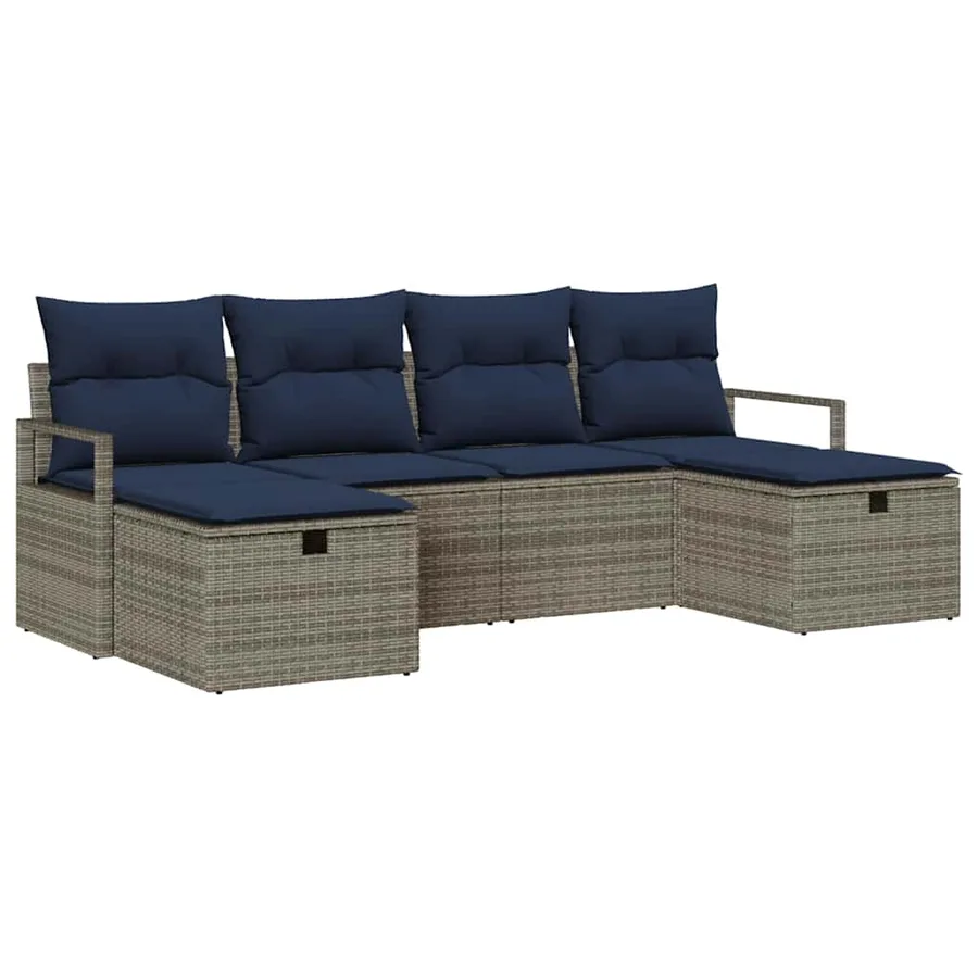 Ensemble de Canapés avec coussin 6 pcs Gris et marine polyrotin - 2