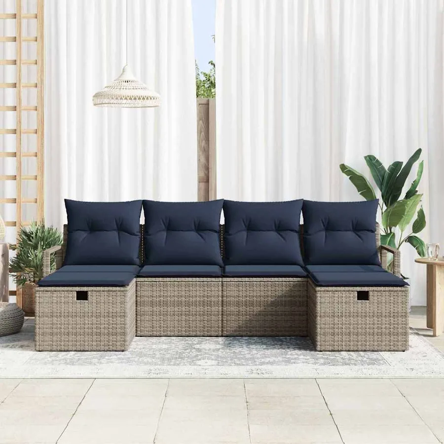 Ensemble de Canapés avec coussin 6 pcs Gris et marine polyrotin - 3