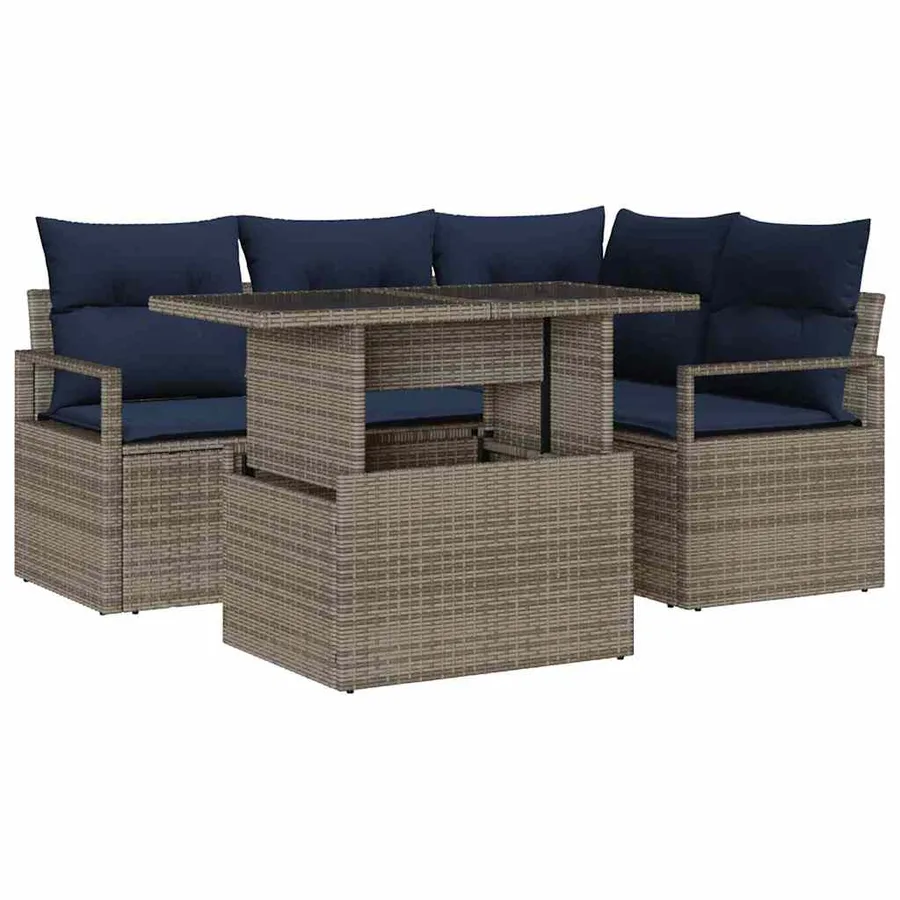 Ensemble de canapé de jardin 5 pcs Gris et bleu marine - 2