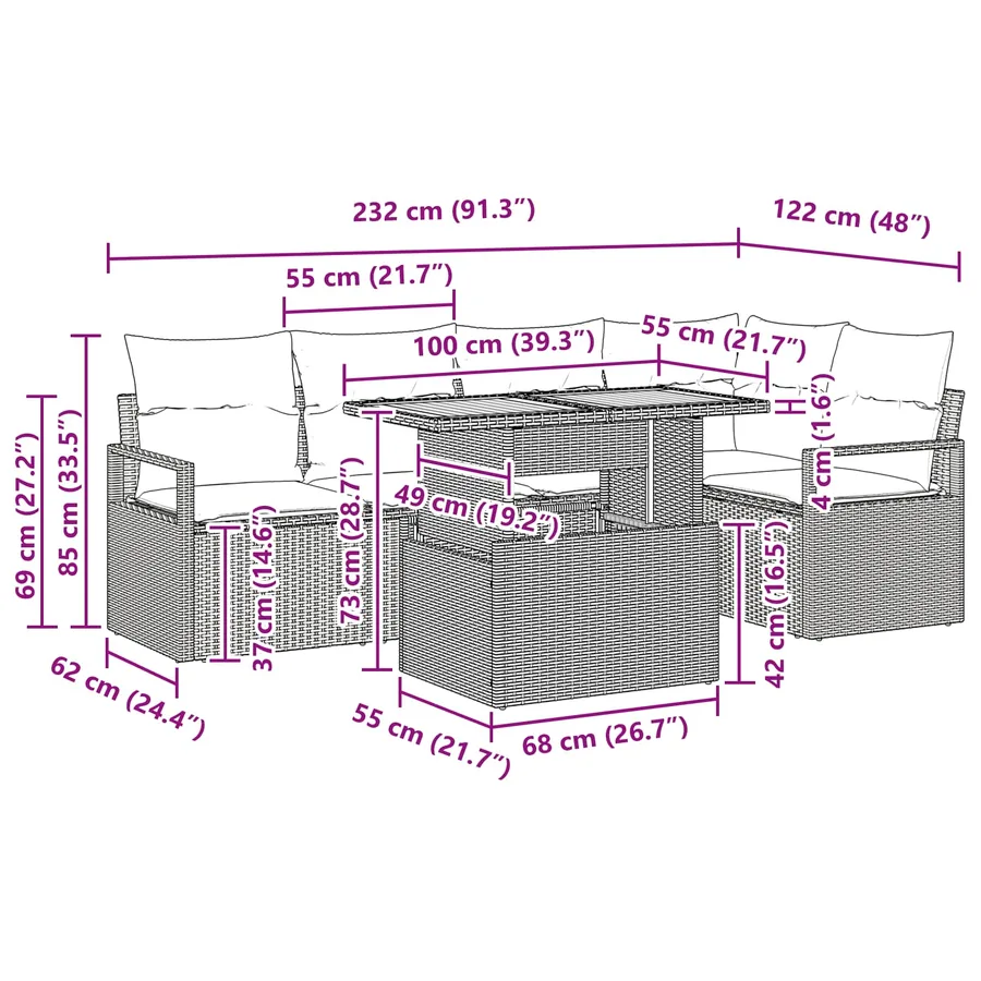 Ensemble de canapé de jardin 6 pc 5-Nombre de places - 11