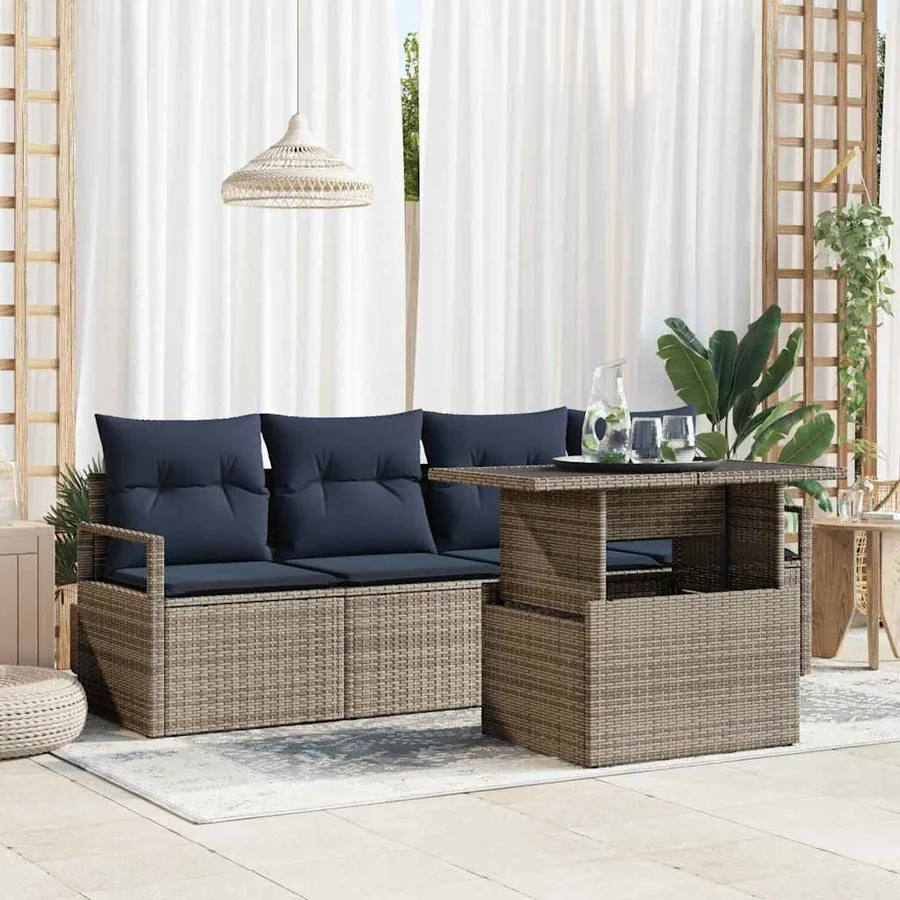 Ensemble de canapé de jardin avec stockage 5 pcs Gris polyrotin