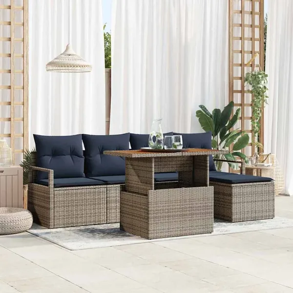 Ensemble de canapé de jardin 6 pcs Gris et marine
