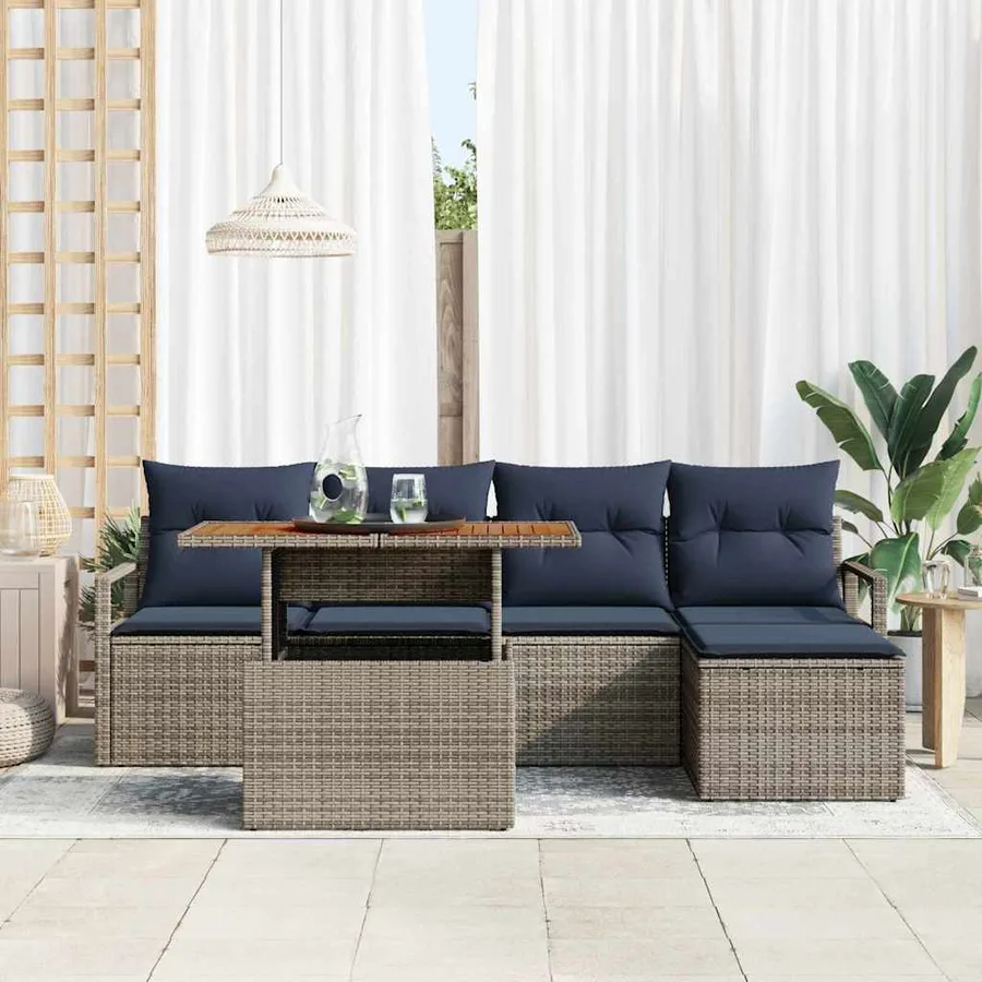 Ensemble de canapé de jardin 6 pcs Gris et marine - 3