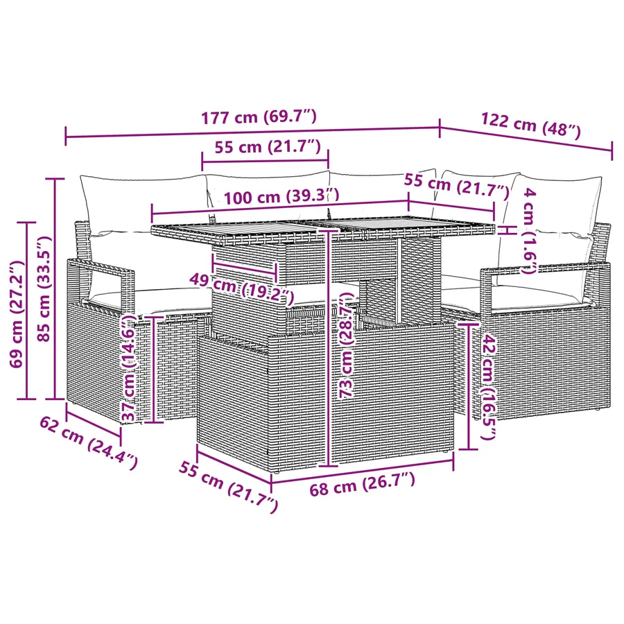Ensemble de canapé de jardin 5 pc 4-Nombre de places - 11