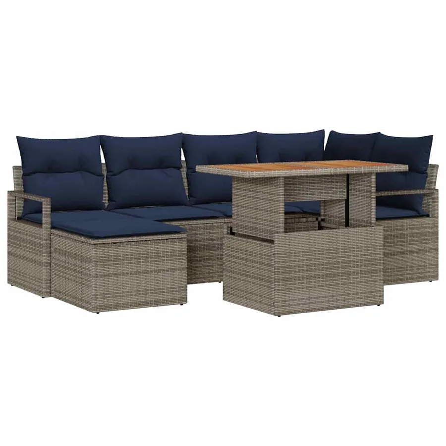Ensemble de canapé de jardin 7 pcs Gris et marine - 2