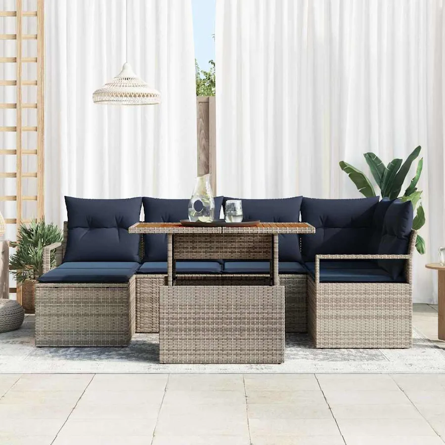 Ensemble de canapé de jardin 7 pcs Gris et marine - 3