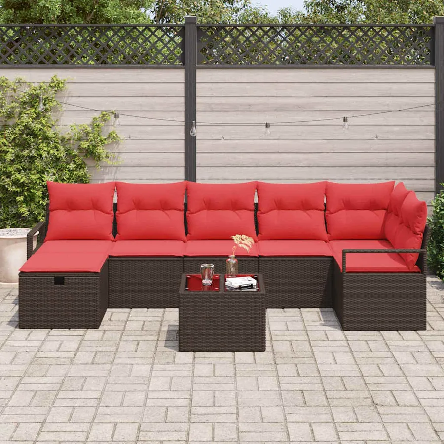 Ensemble de Canapés avec coussin Marron et rouge polyrotin - 3