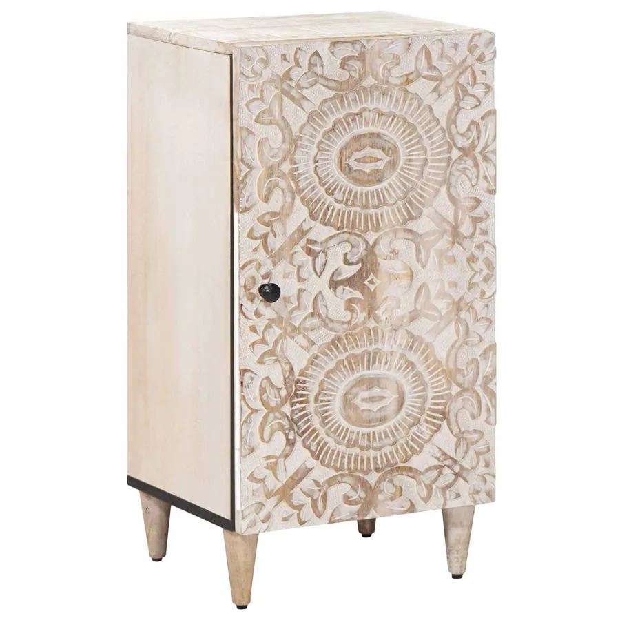 Buffet avec porte Blanc 40 x 33,5 x 75 cm Bois de mangue massif