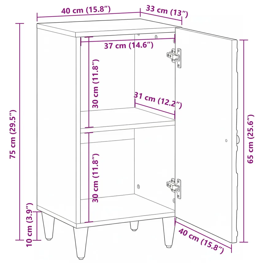 Buffet avec porte Blanc 40 x 33,5 x 75 cm Bois de mangue massif - 12