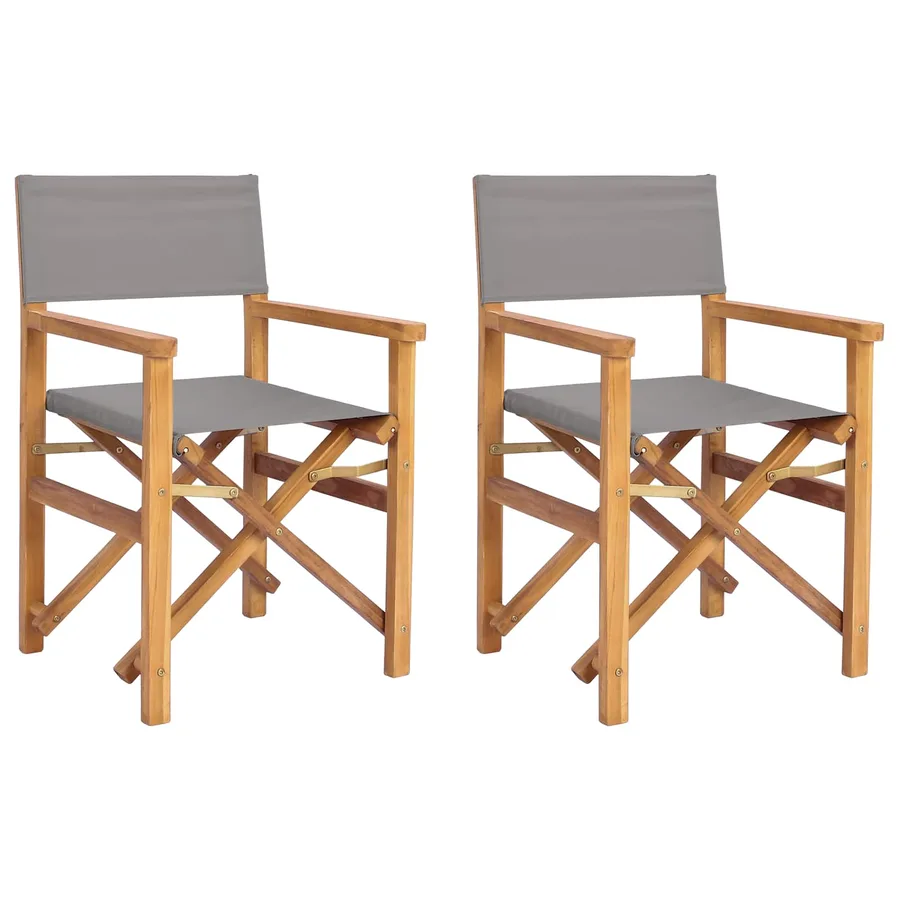 Chaise de directeur Marron et gris clair Bois de teck massif - 2
