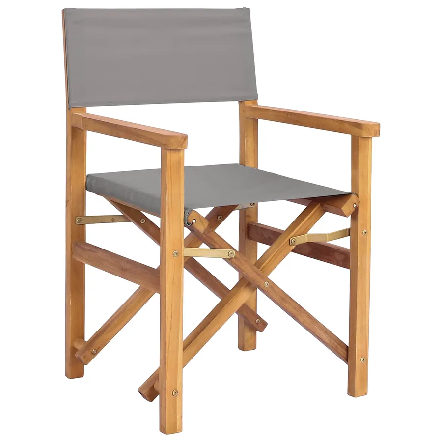 Chaise de directeur Marron et gris clair Bois de teck massif - 3