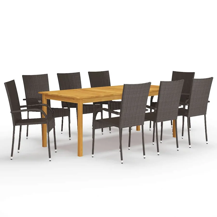 Ensemble à manger de jardin 9 pcs Marron