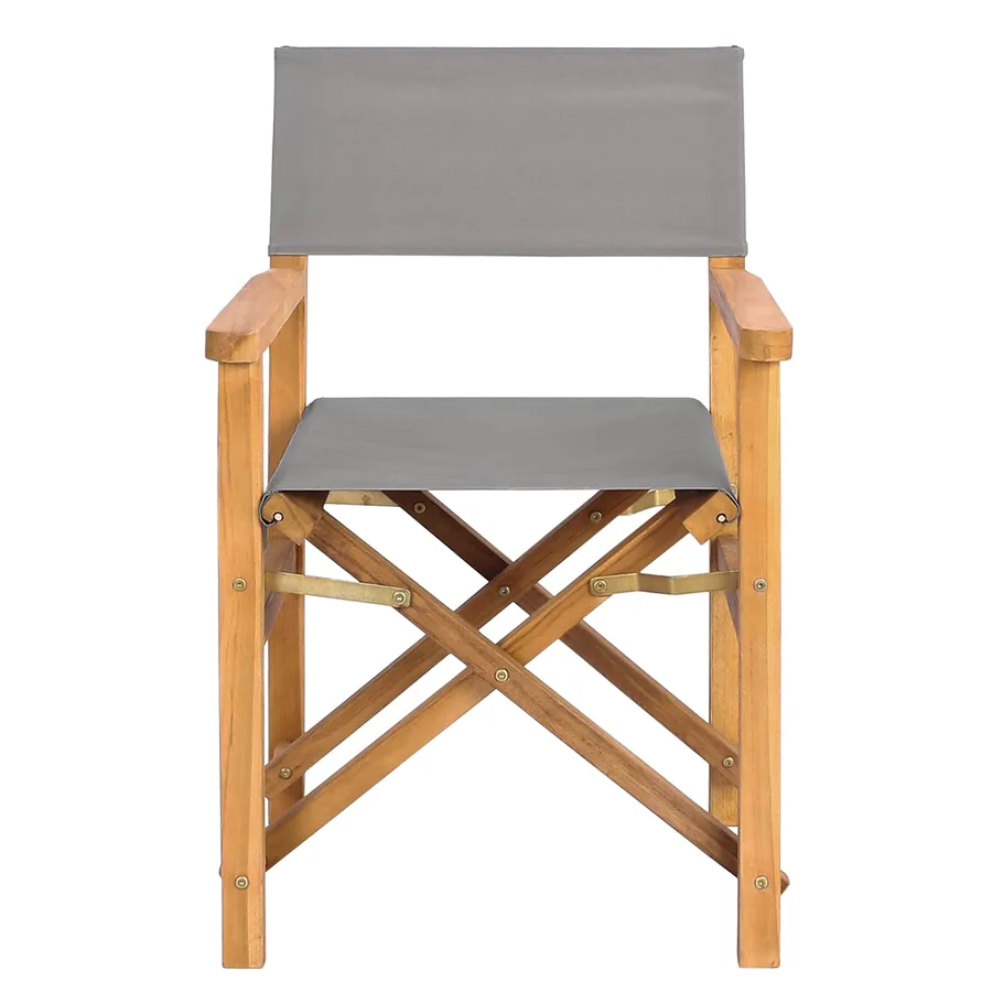 Chaise de directeur Marron et gris clair Bois de teck massif - 3
