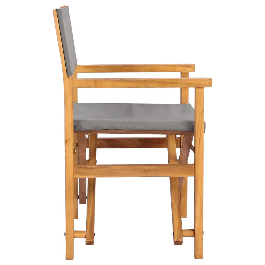 Chaise de directeur Marron et gris clair Bois de teck massif - 4