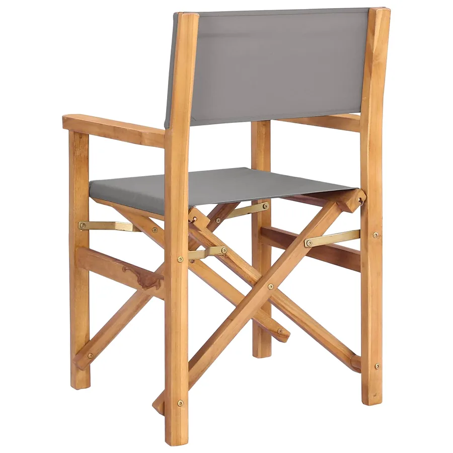 Chaise de directeur Marron et gris clair Bois de teck massif - 5