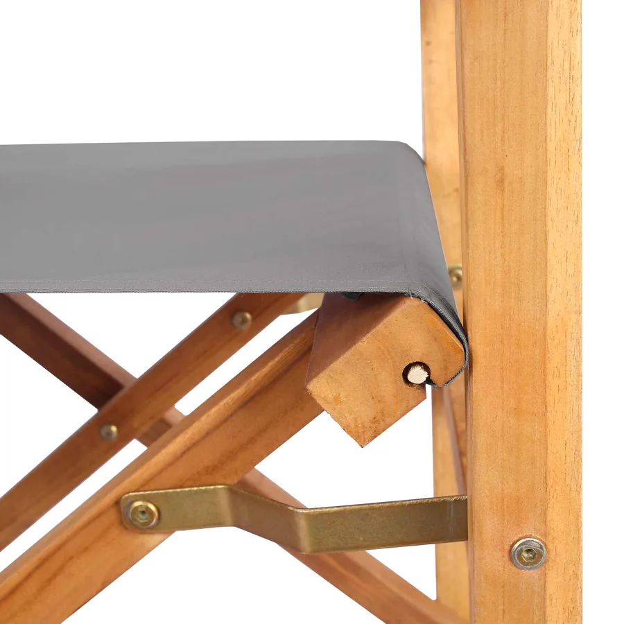 Chaise de directeur Marron et gris clair Bois de teck massif - 6