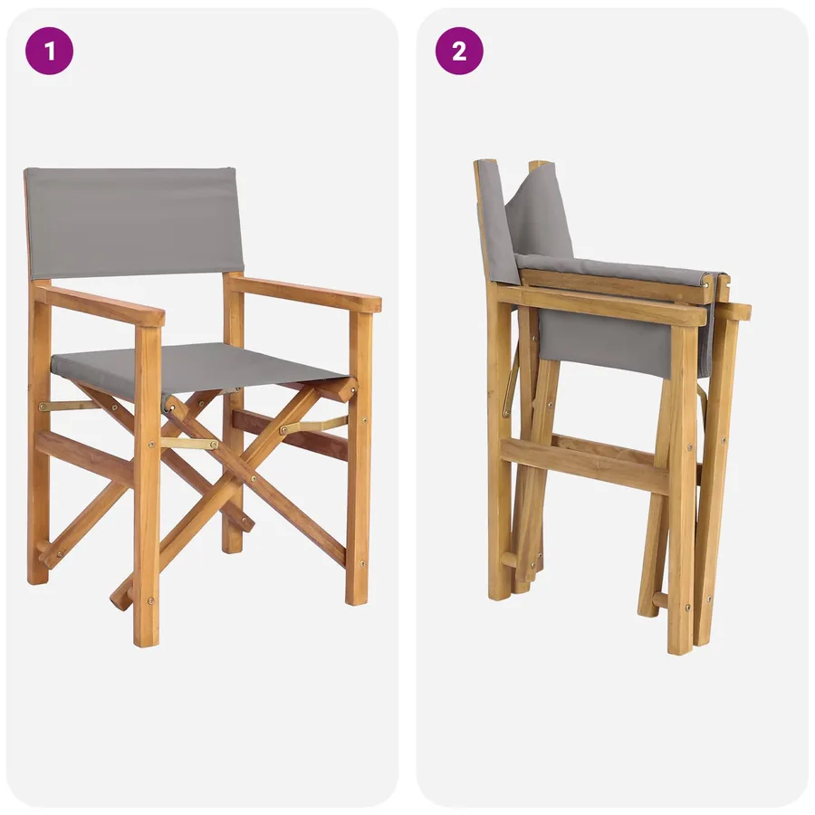Chaise de directeur Marron et gris clair Bois de teck massif - 7