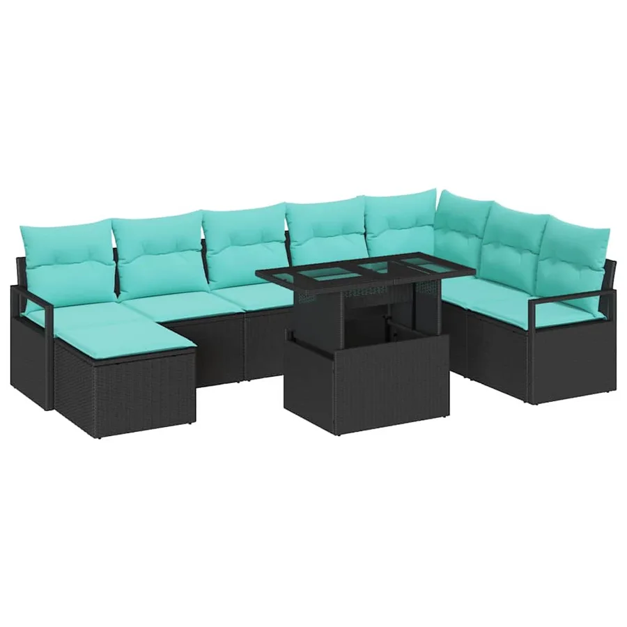 Ensemble de canapé de jardin avec coussin 9 pcs Noir et bleu - 2