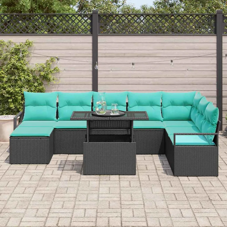 Ensemble de canapé de jardin avec coussin 9 pcs Noir et bleu - 3