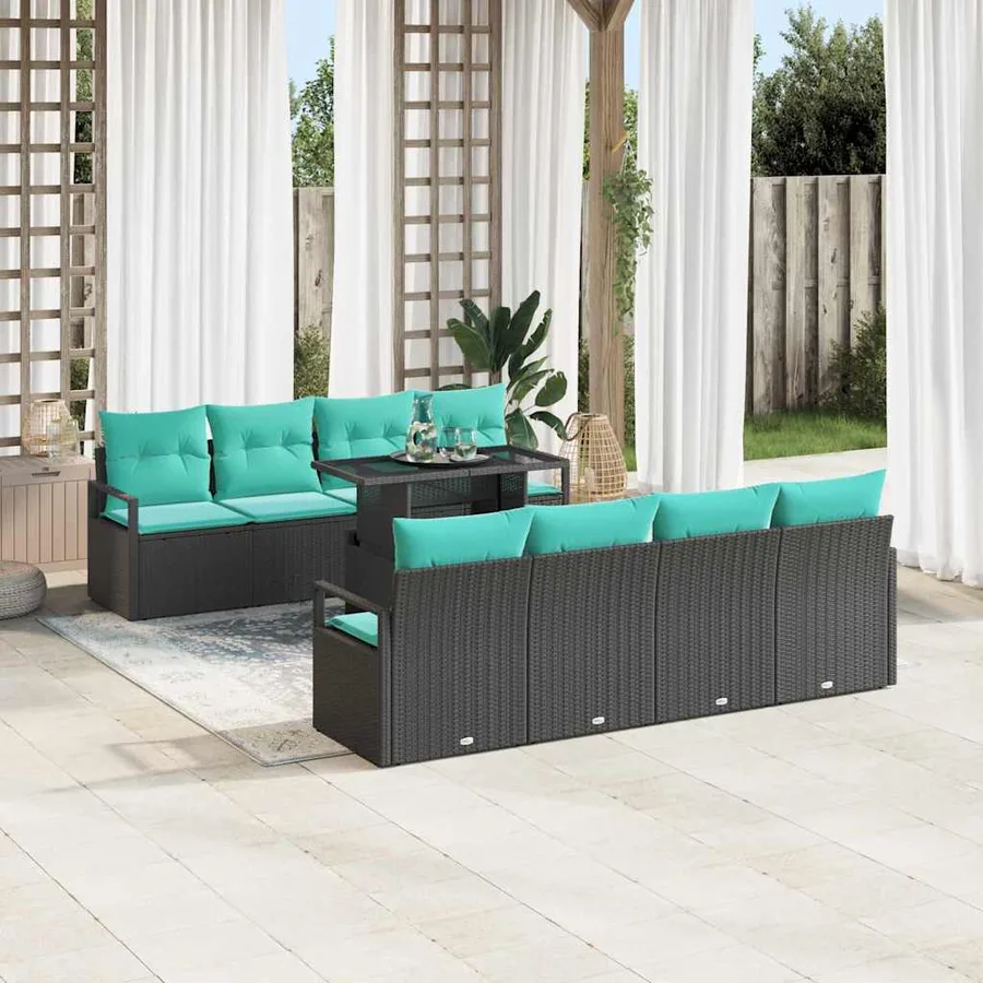 Ensemble de canapé de jardin 7 pcs Noir et bleu polyrotin - 3