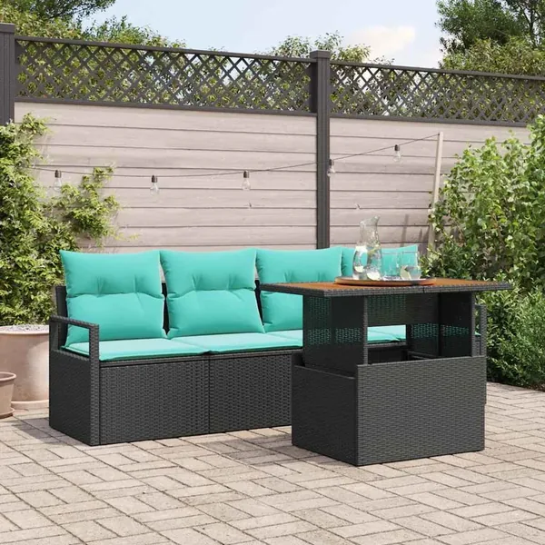 Ensemble de canapé de jardin avec coussin 5 pcs Noir et bleu