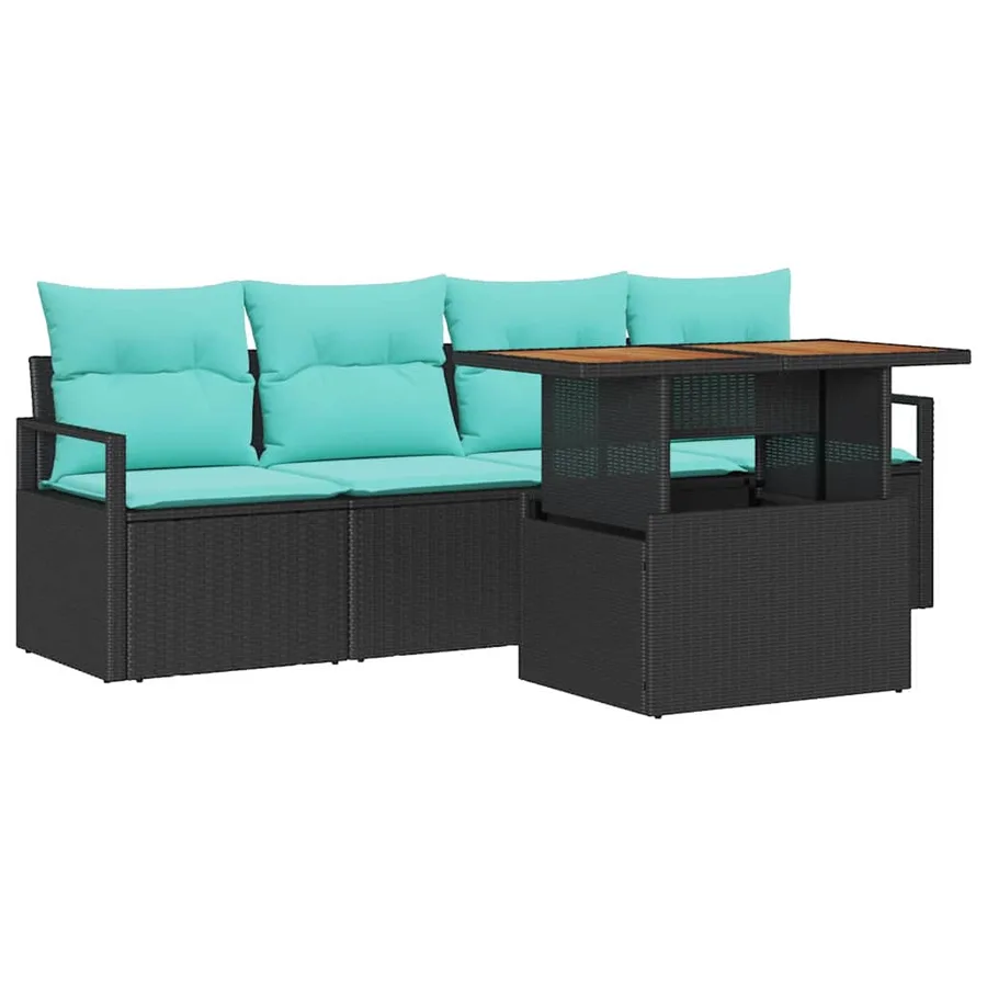 Ensemble de canapé de jardin avec coussin 5 pcs Noir et bleu - 2