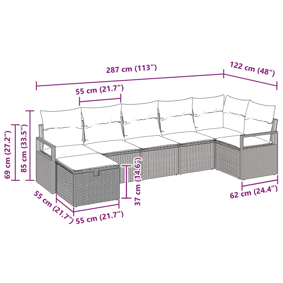 Ensemble de Canapés 7 pcs Noir et turquoise polyrotin - 10