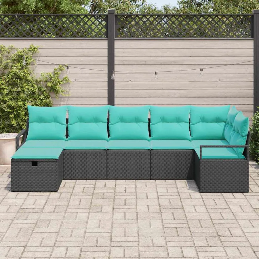 Ensemble de Canapés 7 pcs Noir et turquoise polyrotin - 3