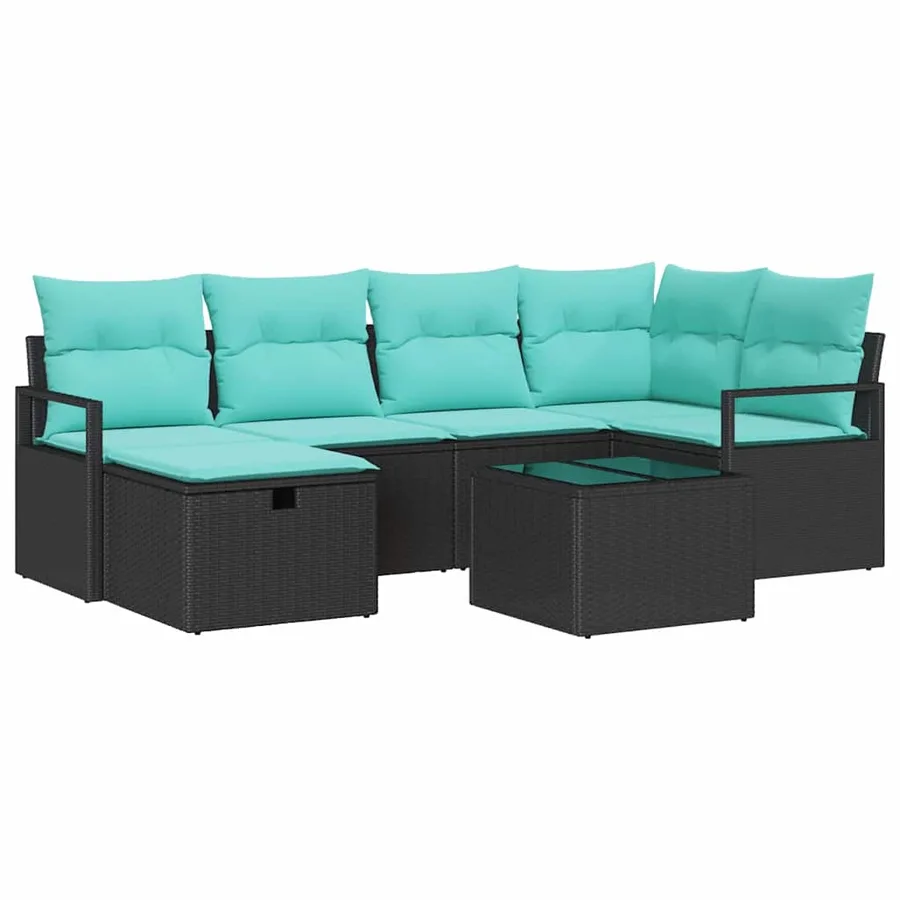 Ensemble de Canapés 7 pcs Noir et turquoise polyrotin - 2