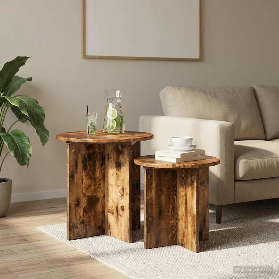 Ensemble de tables d'appoint 2 pcs Chêne Fumé Bois d’ingénierie - 4