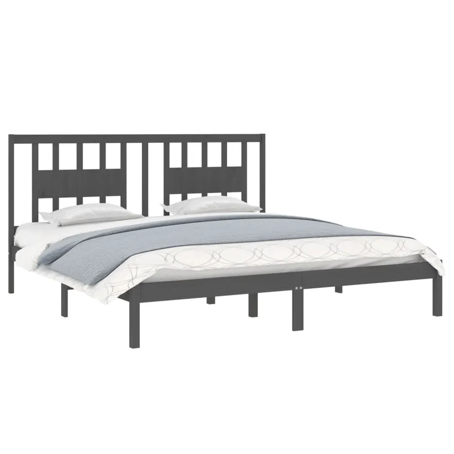 Cadre de lit sans matelas gris bois massif 200x200 cm - 3
