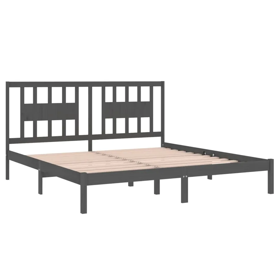 Cadre de lit sans matelas gris bois massif 200x200 cm - 4