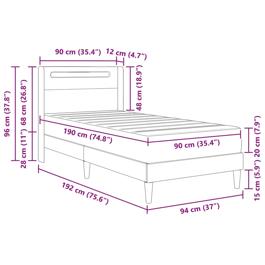 Cadre de lit avec matelas Blanc 90 x 190 cm Simili cuir - 14