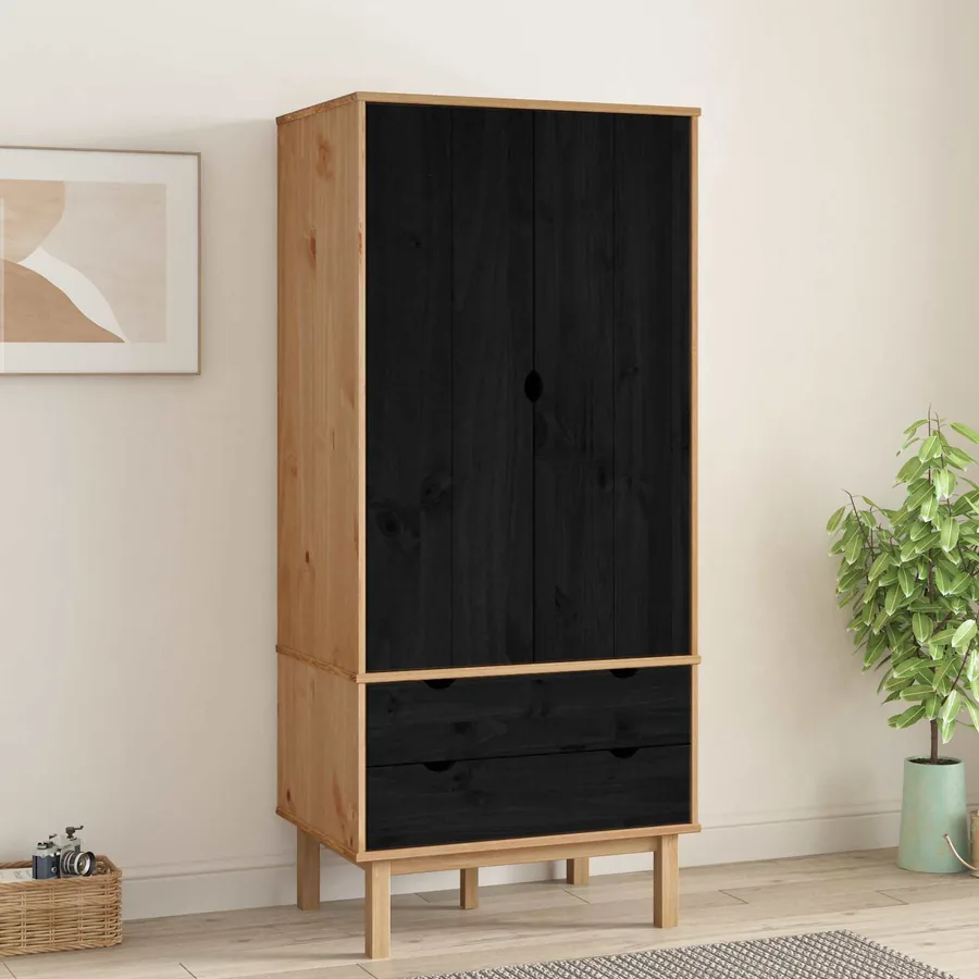 Armoire OTTA Noir 76,5 x 53 x 172 cm Bois de pin massif