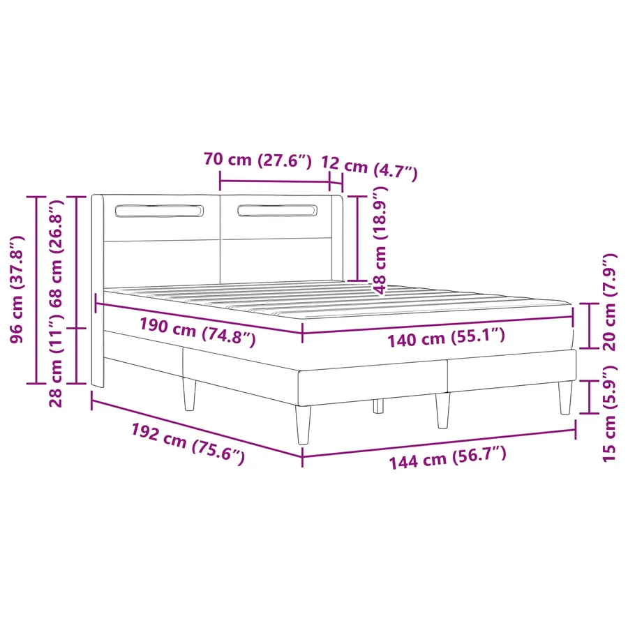 Cadre de lit avec matelas Blanc 140 x 190 cm Simili cuir - 13