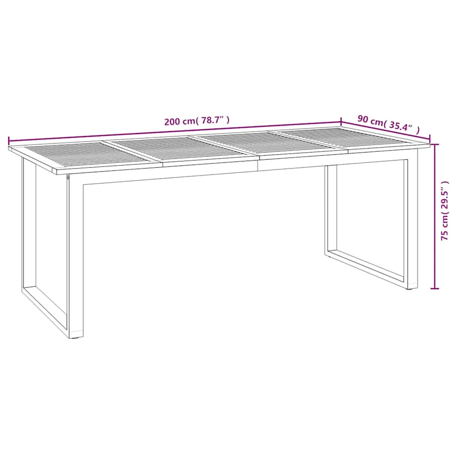 Table de jardin et pieds en forme de U 200x90x75 cm bois acacia - 8